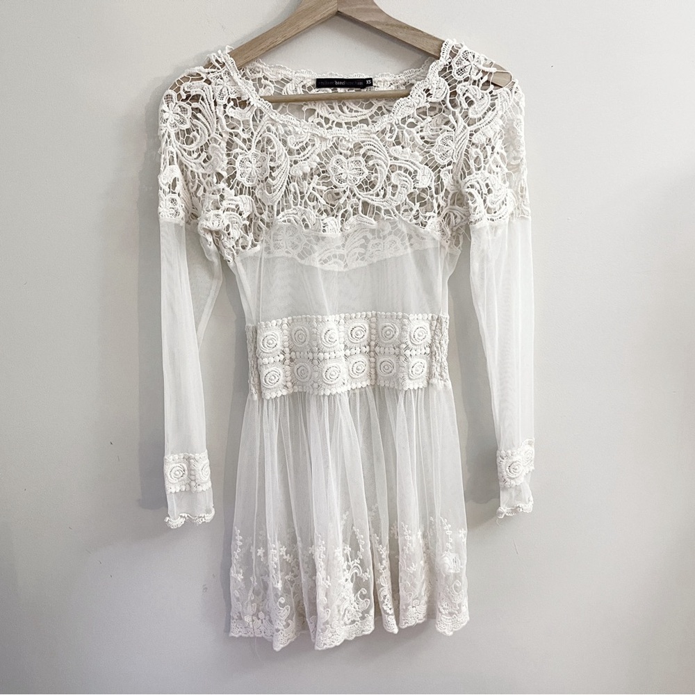 Hazel Brand Cream Crochet Lace Tunic Fairy Cottagecore Castlecore Romantic